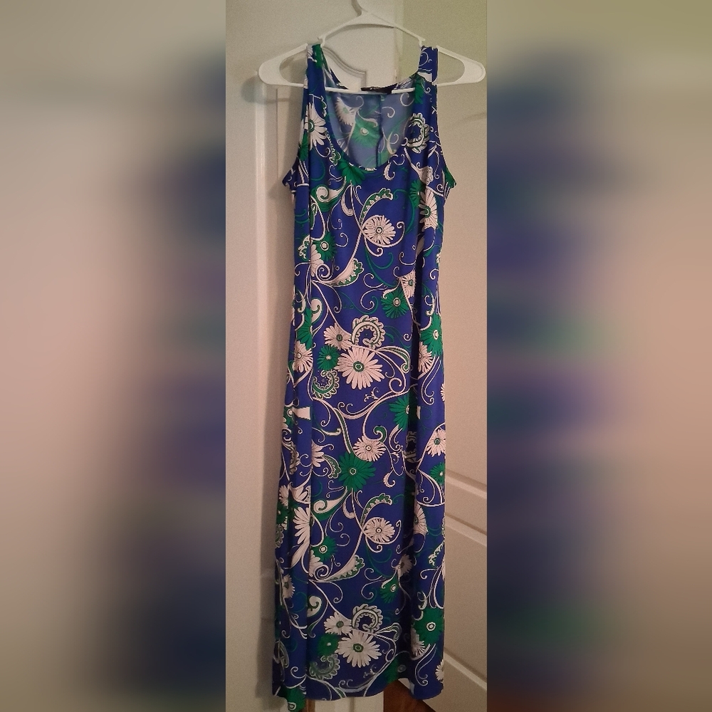 Ronni Nicole Blue and Green Floral Maxi Dress